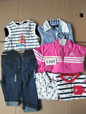 a lot of clothes that are sitting on a cardboard box