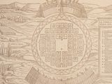 an old map of a city surrounded by a circle of buildings