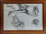 sketches of a man and a woman sitting on a beach
