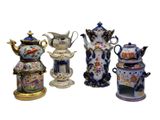 five different types of teapots on display on a white background