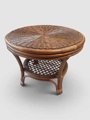 an image of a wicker coffee table with a basket on top