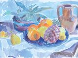un tableau représentant un bol d'oranges et de citrons posé sur une table