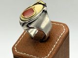 sterling silver and gold ring with coral inlay