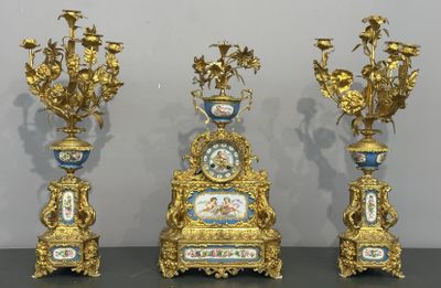 Garniture de cheminée d'époque Napoléon III en bronze fineme…