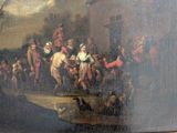 a painting of a group of people in a village