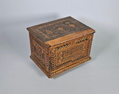 Coffret de mariage en bois et marqueterie de paille à décor …