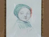 framed drawing of a woman with a turban on her head
