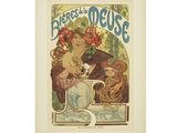 une vieille affiche représentant une femme et un homme assis à une table