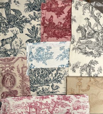 many different types of fabric on the table
