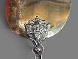 a silver spoon with a lion head on it
