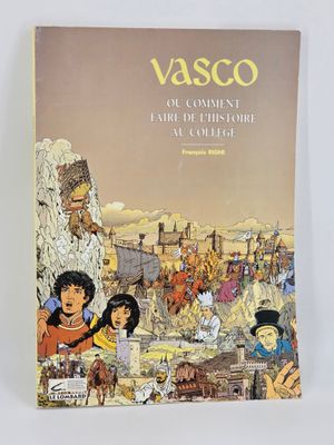 la couverture du livre « Vasco », avec des illustrations représentant des personnes et des bâtiments