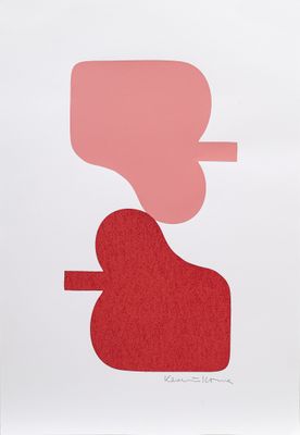 une image représentant une peinture abstraite rose et rouge sur fond blanc