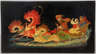 RUSSIE, XXème siècle. Panneau en laque polychrome figurant u…
