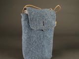 blue felt phone case with a gold zipper