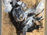 une image représentant une peinture d'un cheval noir et blanc sur une feuille de papier