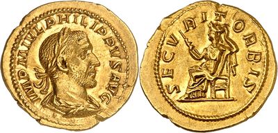 a gold coin with an image of a man on it