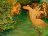 a painting of two women in a body of water