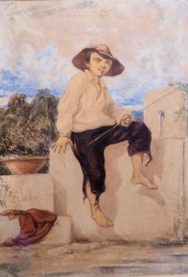 Émile LOUBON (1809-1863) Le petit pêcheur, aquarelle sur pap…