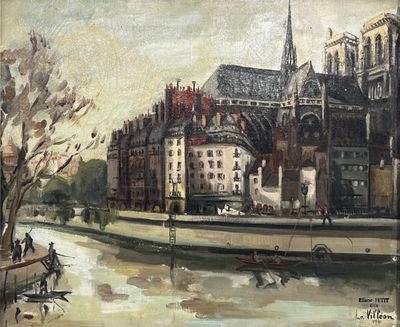 a painting of a painting of a city by the water