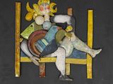 tableau représentant une femme assise sur une chaise, avec un oiseau sur les genoux