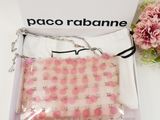 paco rabanne pink and white floral print clutch bag with chain strap