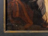 a painting of a man kneeling down with his feet on the ground