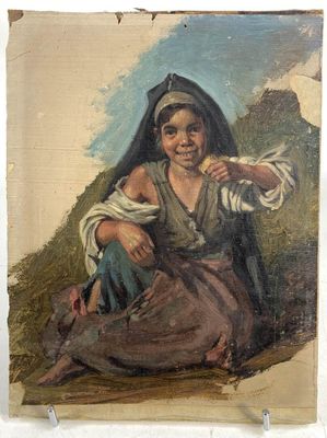 Ecole française XIXe s. : Jeune mendiante orientale. - Photo 1