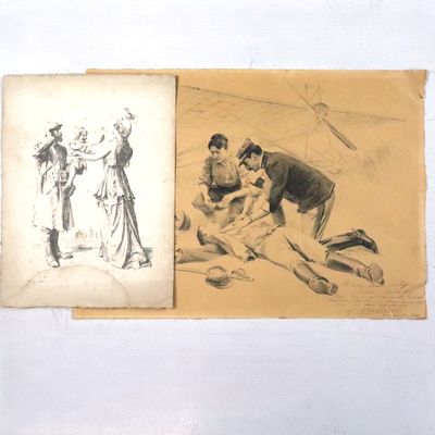 un dessin représentant un homme et une femme allongés par terre