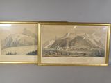 deux photos encadrées représentant un paysage de montagne avec un village au loin