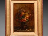 an oil painting of a vase of flowers in a gold frame