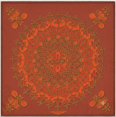 une image représentant une œuvre d'art rouge et orange ornée d'un motif circulaire