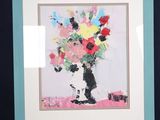 une photo d'une photo représentant un chat avec des fleurs dans un vase