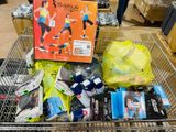 a shopping cart filled with various items in a store