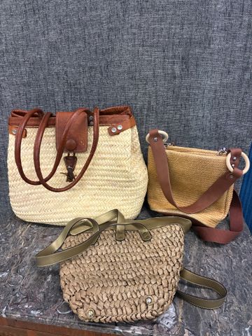 Lot de 3 sac de plages en paille et cuir 