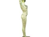 statue of a woman holding a tennis racquet on a black base