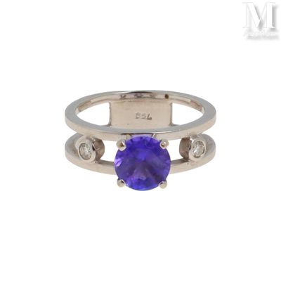 Bague tanzanite Bague en or gris 18K (750°/°°) ornée d'une t…