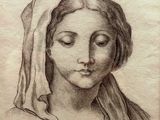 a drawing of a woman with a veil on her head