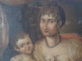 tableau représentant une femme tenant un enfant sur ses genoux