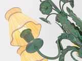 a green chandelier with a bunch of lamps hanging from it