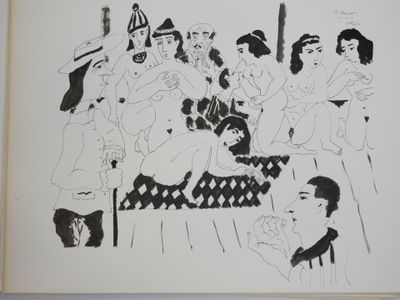 a black and white drawing of a group of people