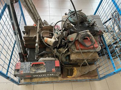 a blue shopping cart filled with assorted items