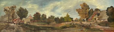 peinture représentant un tableau représentant un paysage avec des arbres et une rivière