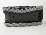 a close up of a black plastic tank with a chain attached to it