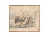 tableau représentant un groupe d'hommes à cheval traversant le désert
