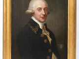 un vieux tableau représentant un homme vêtu d'un manteau noir orné de galons dorés