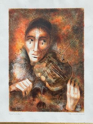 tableau représentant une femme tenant un violon entre ses mains