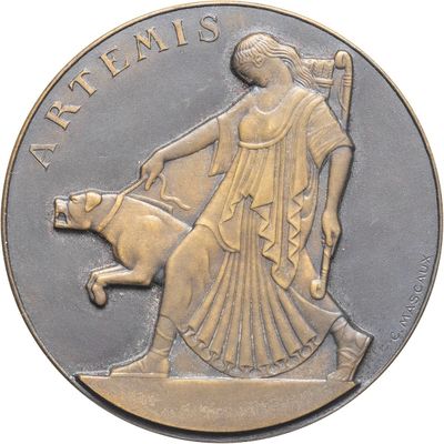 l'image d'une pièce de monnaie sur laquelle figurent une femme et un chien