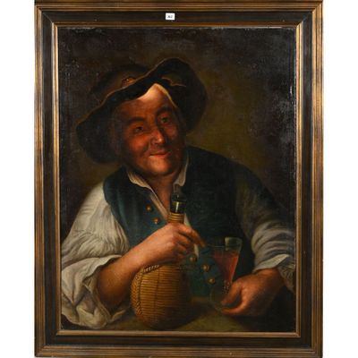 un tableau représentant un homme tenant un verre à la main