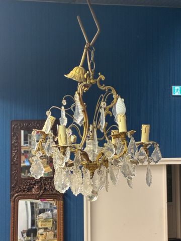 Lustre en bronze à pampilles à 6 bras de lumière H : 58