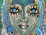 an image of a painting of a woman with fish on her face